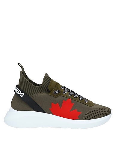 DSQUARED2 Sneakers Military green Textile fibres, Leather