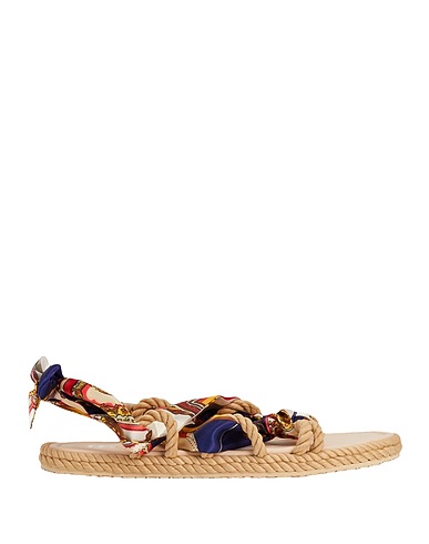 8 by YOOX Espadrilles PRINTED SCARF PLATFORM SANDAL
 Beige Textile fibers