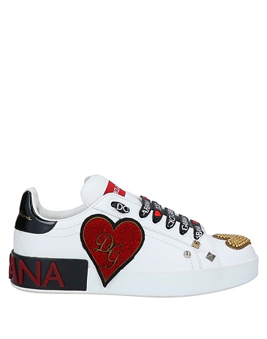 DOLCE&GABBANA Sneakers White 77% Calfskin, 12% Polyester, 5% Wool, 4% Brass, 2% Silk