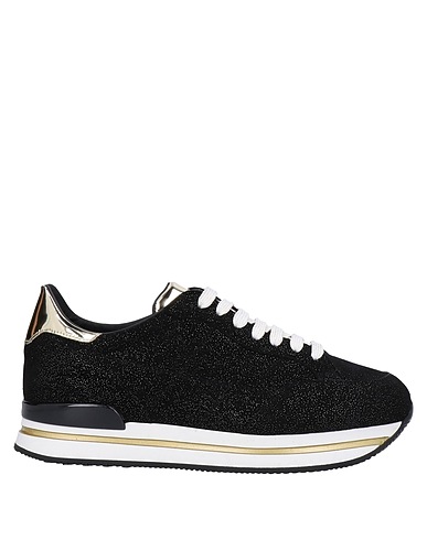 HOGAN Sneakers Black Leather, Textile fibers