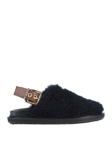 MARNI Mules and clogs Midnight blue Sheepskin, Soft Leather