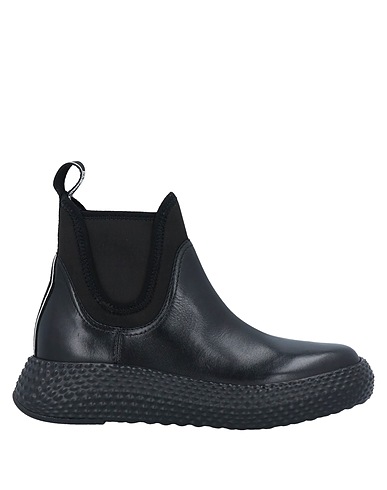 EMPORIO ARMANI Ankle boot Black Leather, Textile fibers