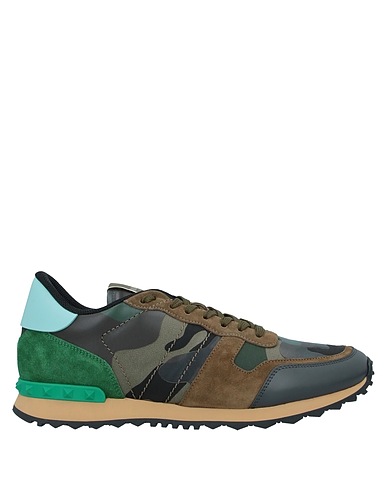 VALENTINO GARAVANI Sneakers Military green Leather, Textile fibers