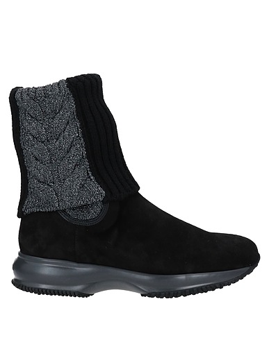 HOGAN Ankle boot Black Leather, Textile fibers