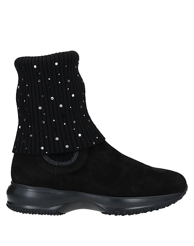 HOGAN Ankle boot Black Leather, Textile fibers