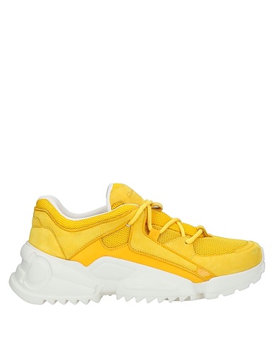 FERRAGAMO Sneakers Yellow Calfskin, Textile fibers