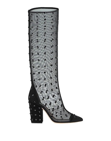 SERGIO ROSSI Boots Black Leather, Textile fibres
