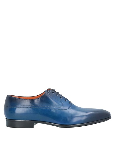 SANTONI Laced shoes Blue Soft Leather