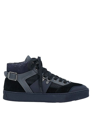 SANTONI 스니커즈 미드나잇 블루 가죽, 텍스타일 섬유