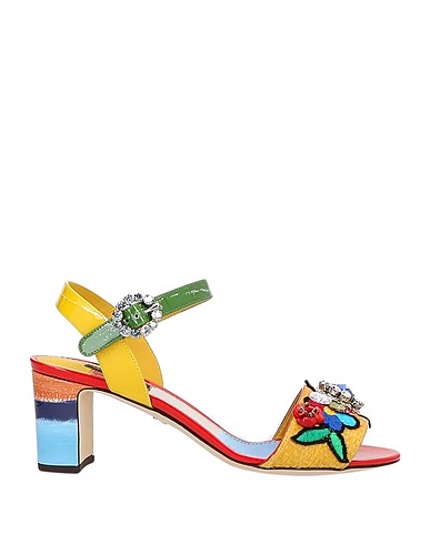 DOLCE&GABBANA Sandals Yellow Calfskin, Textile fibres