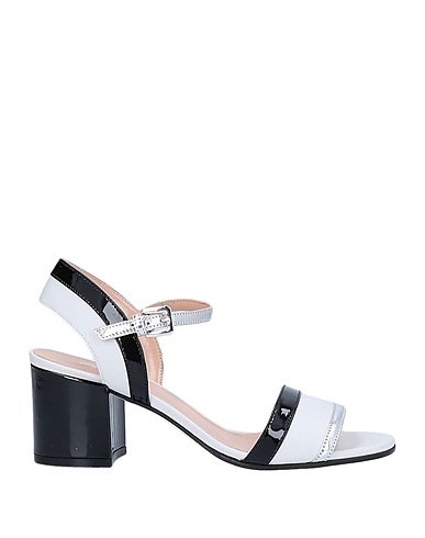 POLLINI Sandals White Leather, Polyurethane