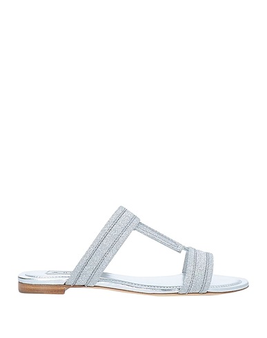 TOD'S Sandals Silver Soft Leather, Textile fibres