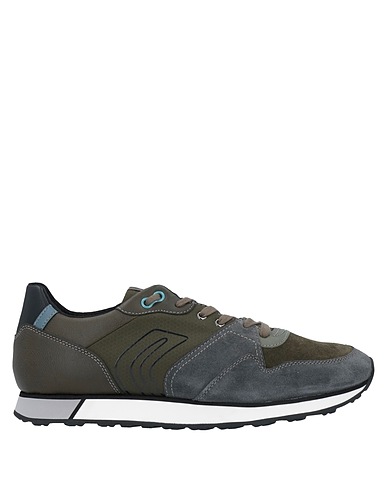 GEOX Sneakers Military green Textile fibres, Soft Leather