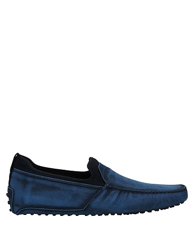 TOD'S Loafers Midnight blue Leather, Textile fibres