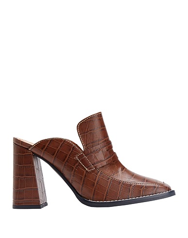 8 by YOOX Mules and clogs CROC PRINTED LEATHER HEEL MULE
 Brown 100% Goat skin
