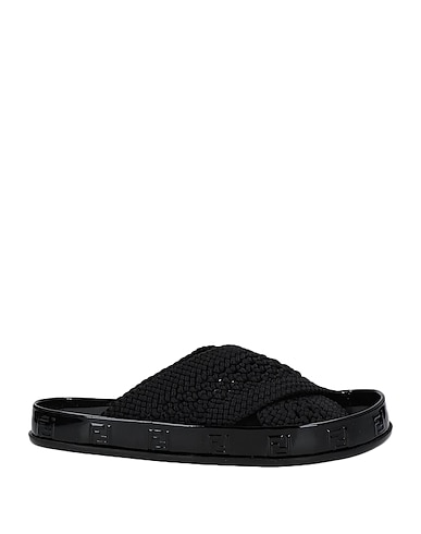 FENDI Sandals Black Soft Leather, Textile fibres