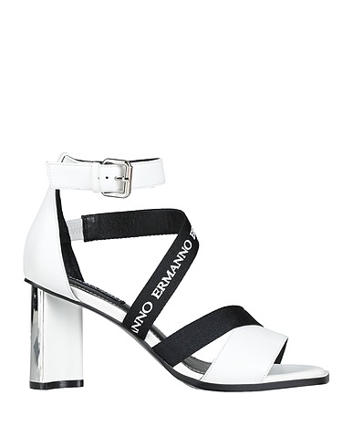 ERMANNO DI ERMANNO SCERVINO Sandals White Leather, Textile fibres