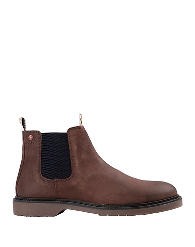JACK & JONES Ankle boot Brown Textile fibres, Soft Leather