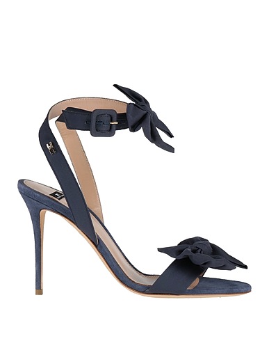 ELISABETTA FRANCHI Sandals Navy Leather, Textile fibers