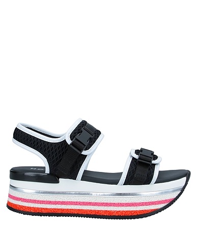HOGAN Sandals Black Leather, Textile fibres
