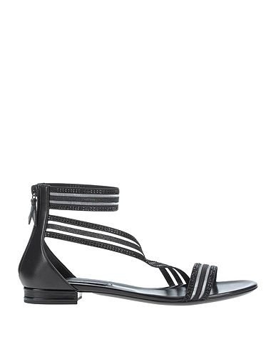 CASADEI Sandals Black Leather, Textile fibers