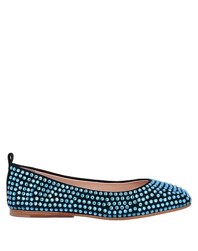 EDDY DANIELE Ballet flats Bright blue Leather, Swarovski® Crystal