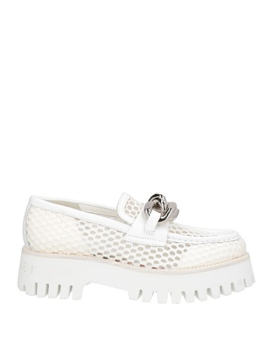 CASADEI Loafers White Leather, Textile fibers