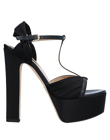 ELIE SAAB Sandali Nero Fibre tessili, Pelle di capra