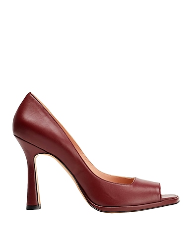 8 by YOOX Décolleté LEATHER SQUARE OPEN-TOE PUMPS Bordeaux 100% Pelle