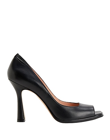 8 by YOOX Pump LEATHER SQUARE OPEN-TOE PUMPS Black 100% Soft Leather