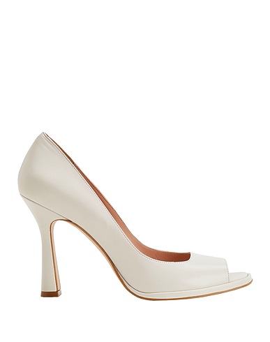 8 by YOOX Pump LEATHER SQUARE OPEN-TOE PUMPS Ivory 100% Soft Leather