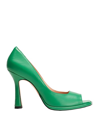 8 by YOOX Décolleté LEATHER SQUARE OPEN-TOE PUMPS Verde 100% Pelle