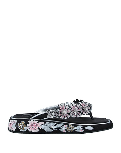 ROGER VIVIER Tongs Noir Fibres textiles, Cuir
