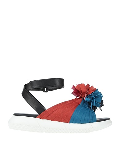 ELENA IACHI Sandals Midnight blue Soft Leather, Textile fibres