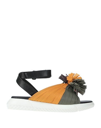 ELENA IACHI Sandali Giallo ocra Pelle, Fibre tessili