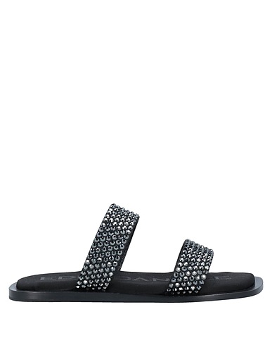 EDDY DANIELE Sandals Black Textile fibers, Swarovski® Crystal