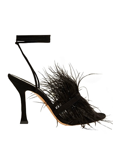 8 by YOOX Sandali Nero 100% Pelle di capra, Piume di struzzo