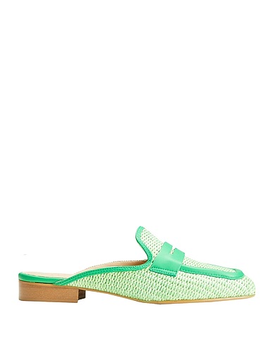 8 by YOOX Mules and clogs WOVEN RAFFIA PENNY MULES
 Light green 85% Polyethylene, 15% Nylon, Soft Leather