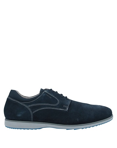 GEOX Laced shoes Midnight blue Leather, Textile fibers