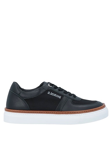 TESTONI Sneakers Black Soft Leather, Textile fibres