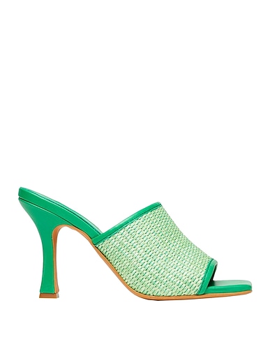 8 by YOOX Sandals WOVEN SQUARE TOE MULE
 Green 100% Ovine leather, Natural raffia