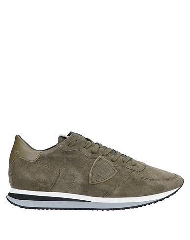 PHILIPPE MODEL Sneakers Military green Soft Leather, Textile fibres