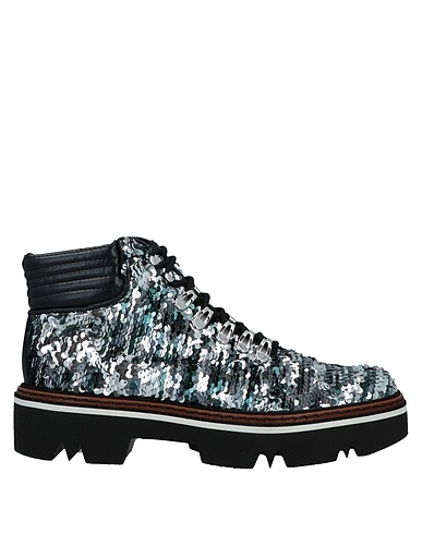 POLLINI Ankle boot Silver 70% PET (Polyethylene terephthalate), 15% Polyurethane, 10% Calfskin, 5% Polyester