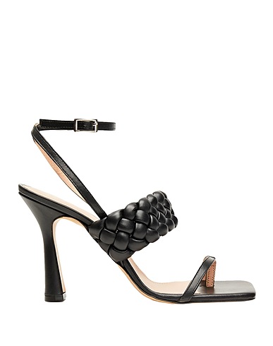 8 by YOOX ソング・サンダル HIGH-HELLED SANDALS W/ WOVEN STRAP
 ブラック 革 100%
