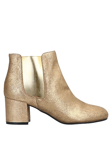 POLLINI Ankle boot Gold Soft Leather, Elastic fibres