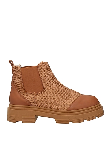 BALDININI Ankle boot Calfskin, Natural raffia, Textile fibres