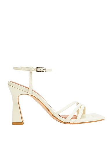 8 by YOOX Sandali LEATHER SQUARE TOE SPOOL-HEEL SANDA
 Avorio 100% Pelle di vitello
