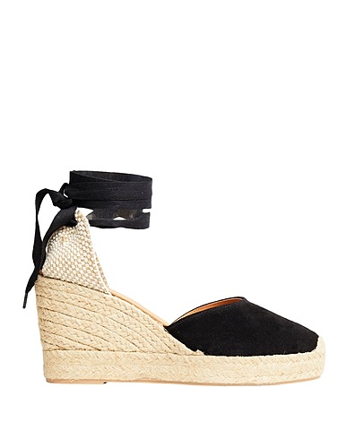 8 by YOOX Espadrilles SUEDE LEATHER WEDGE ESPADRILLES
 Black Soft Leather