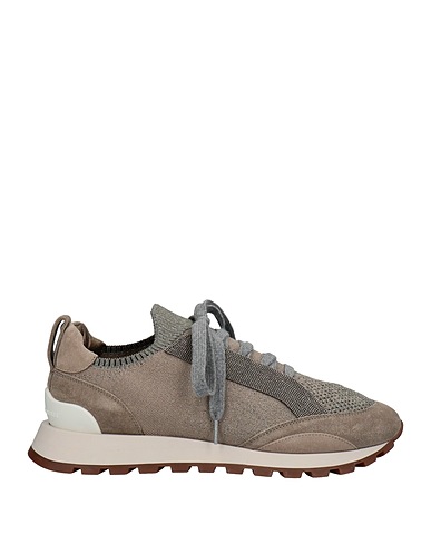 BRUNELLO CUCINELLI Sneakers Khaki 55% Cotton, 35% Viscose, 10% Metallic Polyester, Brass, Leather