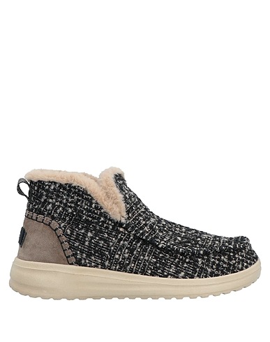 HEY DUDE Stivaletti Nero Fibre tessili, Pelle
